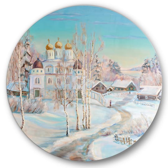 Designart - Country Road In Winter Landscape With Temple